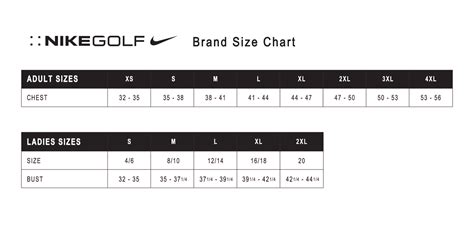 Sizeguide for Nike golf shoes 